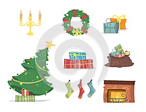 Design Elements Set for Merry Christmas Cards