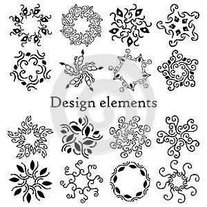 Design elements set, patterns, finials. Set of 16 calligraphic elements