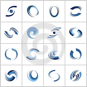 Design elements set. Rotation and spiral movement. Abstract blue icons