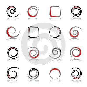 Design elements set. Spiral, circle and square shapes.