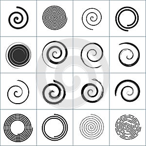 Design elements with spiral twirl motion. Vector set. Stock Vector illustration isolated on white background