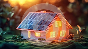 design exploded view of solar panels on house paper model