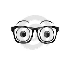 Design of eyes with glasses looking