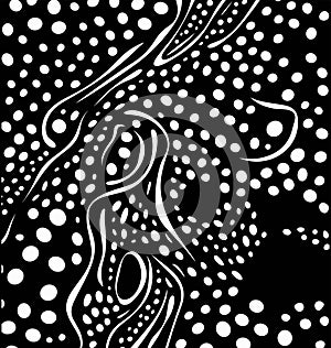 black and white random abstract pattern, in the style of synthetism-inspired, rounded, dotted photo