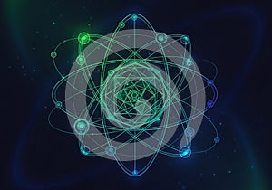 Design features interconnected glowing lines forming a geometric pattern