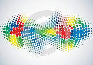 Design featuring an array of colorful dots arranged in a wave-like