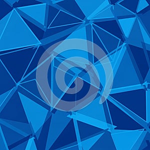 Design featuring a pattern of blue geometric shapes, primarily triangles