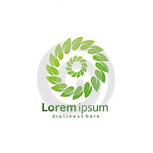 A design featuring a spiral pattern of green leaf shapes arranged concentrically,