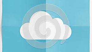 Design featuring a white cloud icon centered on a light blue
