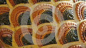 Design Fish scale ceramic tile in orange and green color texture