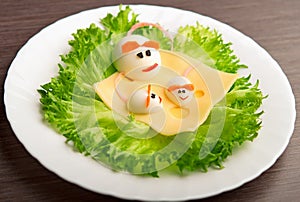 Design of food for children. eggs in the shape of mouse