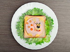 Design food. Creative sandwich for child with picture little pu