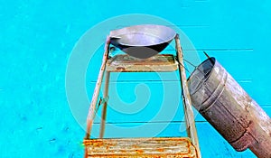 Design of garden suppliesâ–ª bright turquoise background with rusting steel as an arrangement Tampa Florida