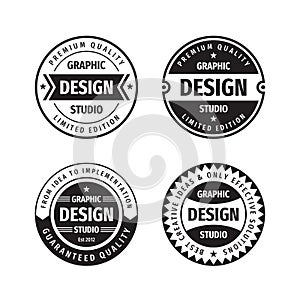 Design graphic badge logo vector set in retro vintage style. Premium quality, limited edition. Emblem template collection.