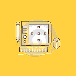 design, Graphic, Tool, Software, web Designing Flat Line Filled Icon. Beautiful Logo button over yellow background for UI and UX,