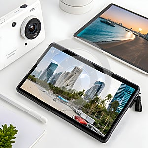 Design graphics on gadget isolated on white background