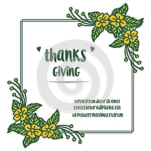 Design greeting card thanksgiving, with style of cute yellow flower frame. Vector