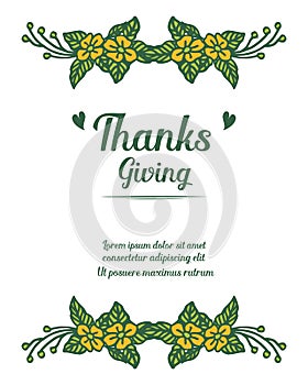 Design greeting card thanksgiving, with style of cute yellow flower frame. Vector
