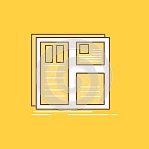 Design, grid, interface, layout, ui Flat Line Filled Icon. Beautiful Logo button over yellow background for UI and UX, website or