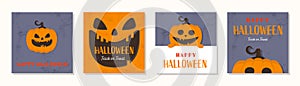 Design of Halloween poster with funny pumpkin. Collection of cards. Vector