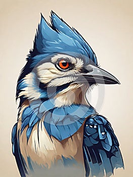 design of head shot of bluejay bird photo