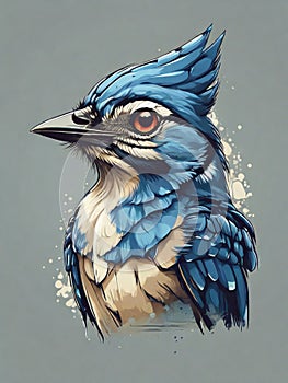design of head shot of bluejay bird photo