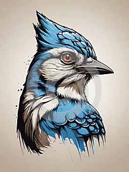 design of head shot of bluejay bird photo