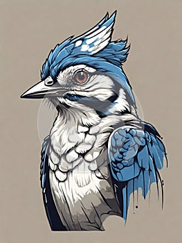 design of head shot of bluejay bird photo