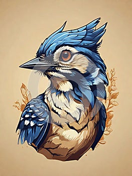 design of head shot of bluejay bird photo