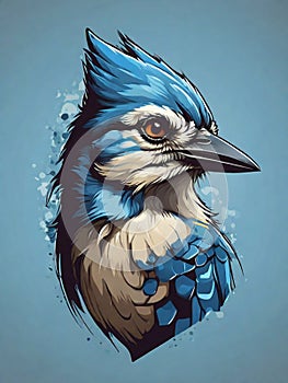 design of head shot of bluejay bird photo