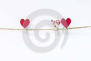 Design heart clip on rope isolate on white background