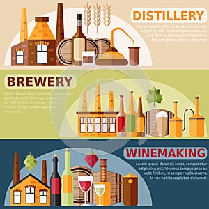 Design horizontal vector banners on distillery,winemaking a