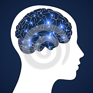 Design of human intelligence in active brain on blue background