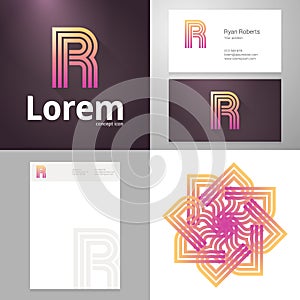 Design icon R element with Business card and paper template