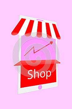 Design icon shop on mobile phone and tablet. Illustration background for template