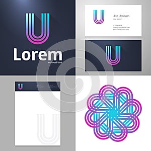 Design icon U element with Business card and paper template