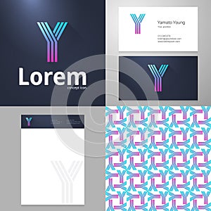 Design icon Y element with Business card and paper template