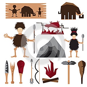 design icons of paleo food and caveman theme