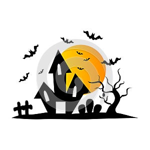 design illustrasi haunted house hallowen