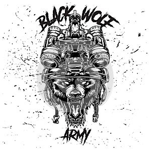 Design illustration black wolf army