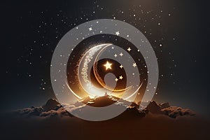 Design illustration of waxing crescent moon that will usher in holy month of ramadan AI generated