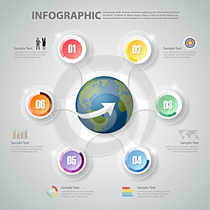 Design Infographic 6 steps. can be used for workflow, layout, diagram