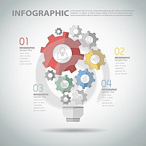 Design infographic template with abstract gear light bulb