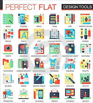 Design interface tools vector complex flat icon concept symbols for web infographic design.