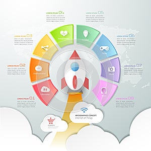 Design Internet of things concept infographic. Infographic template 8 options
