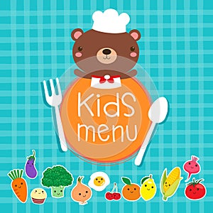 Design of kids menu with cute bear chef