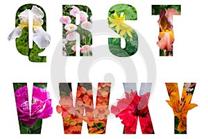 The design of the letters in the form of various flowers isolated on white