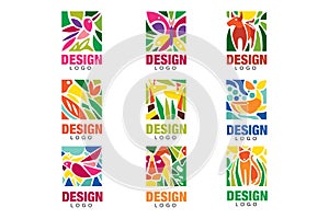 Design lodo set, labels with plants, birds and animals, tropical environmental signs, design emblem elements vector photo