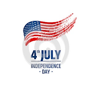 Design of logo - Independence Day. Flag of the United States of America, brush stroke background.