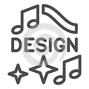 Design logo with notes and stars line icon, music concept, musical design inscription vector sign on white background